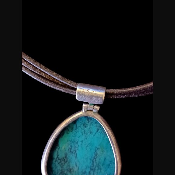 Exex Claudia Agudelo Sterling Silver Turquoise Triple Strand Leather Necklace - Picture 4 of 8